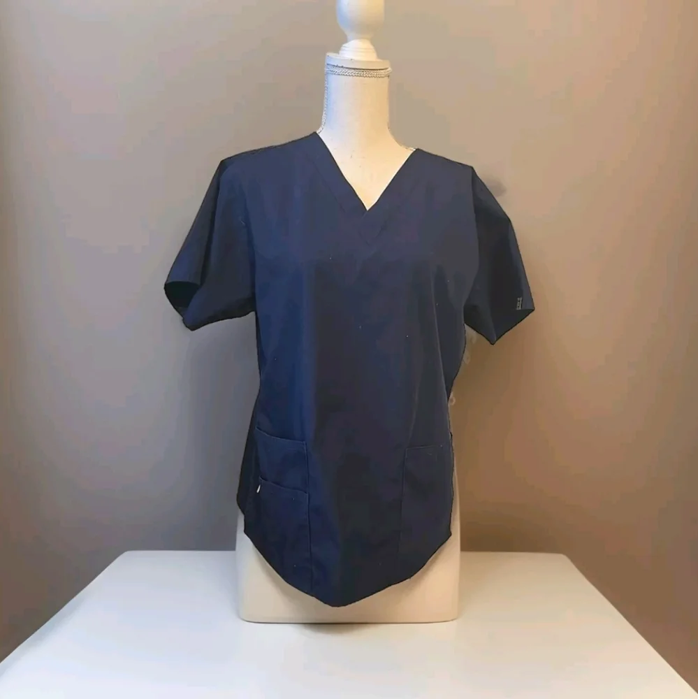 Wonderwink Scrub Top Women's M Navy   V-Neck - Picture 2 of 6